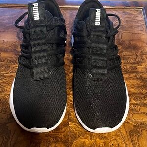 Puma Black Knit Slip-On Style Sneakers with White Sole Accents